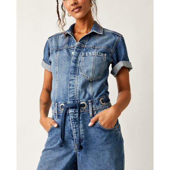 FREE PEOPLE We The Free Edison Wide-Leg Coverall / Cape Blue - Picture 7 of 10